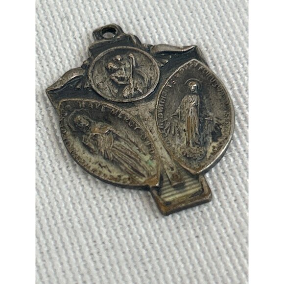 Vintage Catholic Religious Medal Pendant Protect Us Have Mercy On Us - Picture 2 of 6